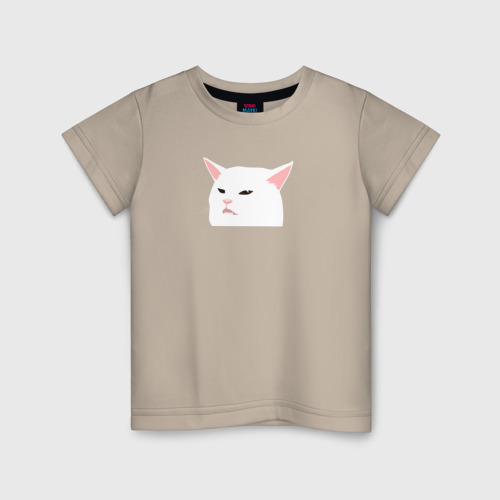 Детская футболка хлопок с принтом Белый кот из мема, вид спереди #2