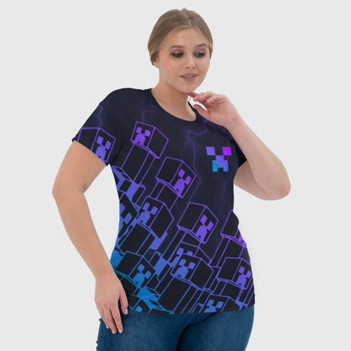 Женская футболка 3D с принтом Minecraft | CREEPER | NEON, фото #4