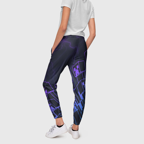 Женские брюки 3D с принтом Minecraft | CREEPER | NEON, вид сзади #2