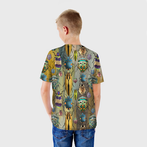 Детская футболка 3D с принтом Яркие жуки, вид сзади #2