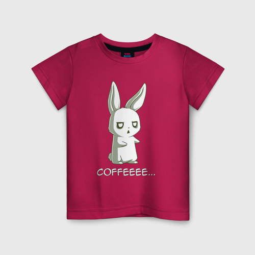 Детская футболка хлопок с принтом Заяц хочет кофе, вид спереди #2