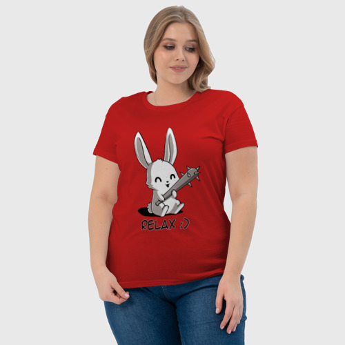 Женская футболка хлопок с принтом Милый зайчик с дубинкой, фото #4