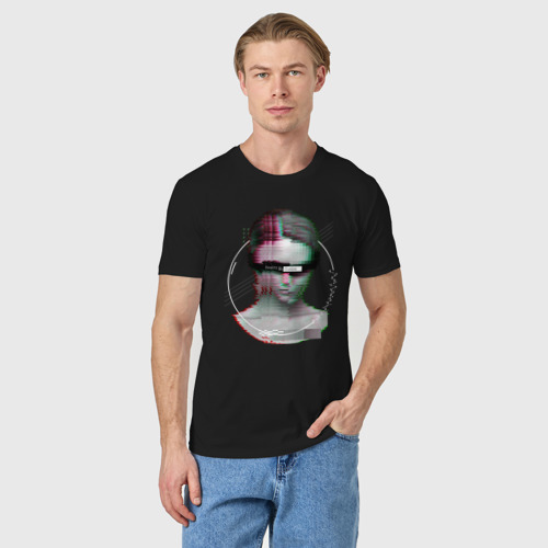 Мужская футболка хлопок с принтом Vaporwave Glitch Reality is an illusion, фото на моделе #1