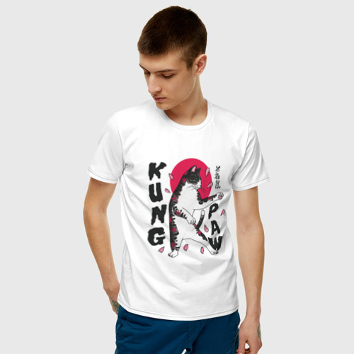 Мужская футболка с принтом Kung Paw | Кунг Фу Лапка | Кот каратист, фото на моделе #1