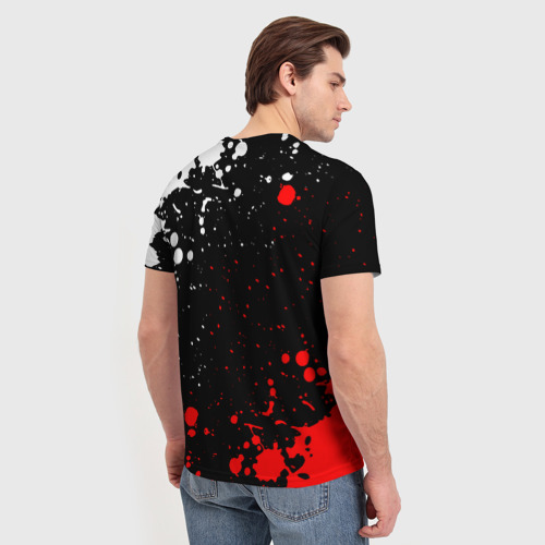 Мужская футболка 3D с принтом Алиса брызги красок белый - красный, вид сзади #2