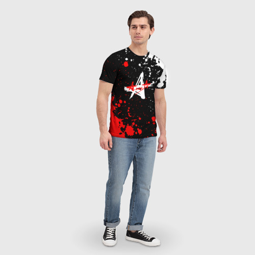 Мужская футболка 3D с принтом Алиса брызги красок белый - красный, вид сбоку #3