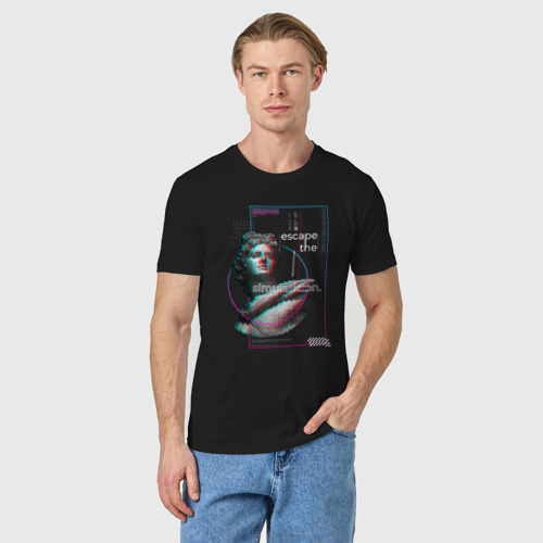 Мужская футболка хлопок с принтом Vaporwave Glitch Escape the simulation, фото на моделе #1
