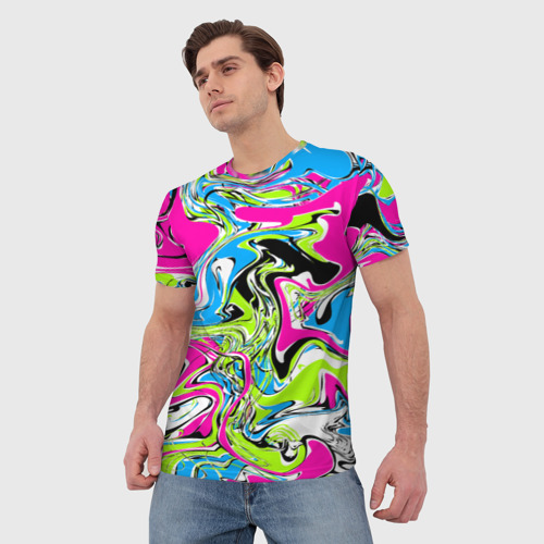 Мужская футболка 3D с принтом Абстрактные мраморные разводы в ярких цветах Поп арт, фото на моделе #1
