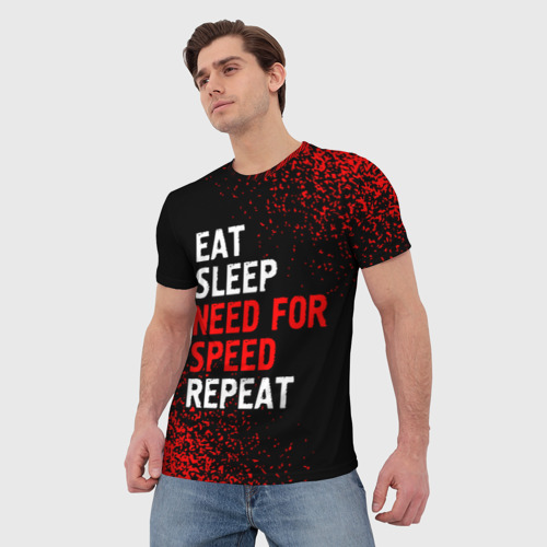 Мужская футболка 3D с принтом Eat Sleep Need for Speed Repeat - Спрей, фото на моделе #1