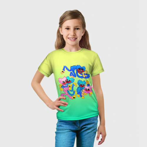 Детская футболка 3D с принтом Poppy Playtime - Haggy Waggy and Kissy Missy, вид сбоку #3