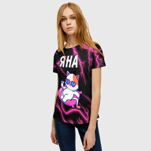Женская 3D футболка с принтом Яна / КОШЕЧКА / Молнии, фото на моделе #1