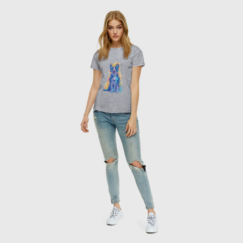 Женская футболка хлопок с принтом Бордер Колли Акварельный рисунок, вид сбоку #3