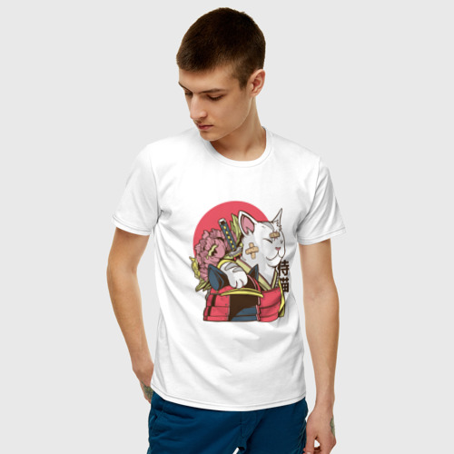 Мужская футболка с принтом Котик Самурай | Samurai Cat | Japanese art, фото на моделе #1