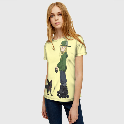 Женская футболка 3D с принтом Девочка и собака-улыбака, фото на моделе #1