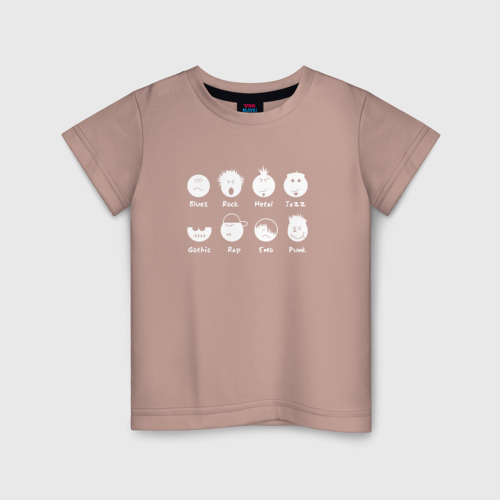 Детская футболка хлопок с принтом Жанры Музыки Смайлики, вид спереди #2