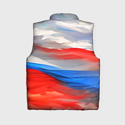 Женский жилет утепленный 3D с принтом Флаг России в красках, вид сзади #1