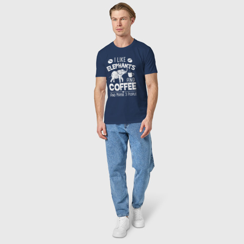 Мужская футболка хлопок с принтом Я люблю кофе, слонов и возможно 3х людей, вид сбоку #3