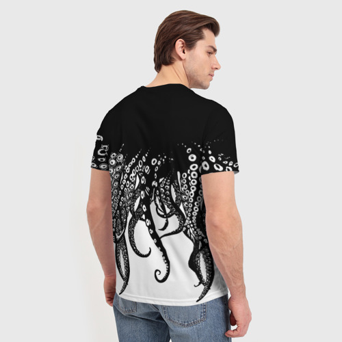 Мужская футболка 3D с принтом В щупальцах осьминога, вид сзади #2