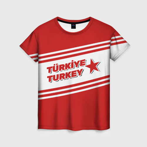 Женская футболка 3D с принтом Надпись Турция на турецком и английском языках, вид спереди #2