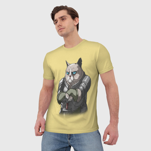 Мужская футболка 3D с принтом Сер Рыцарь Грумпи Кот, фото на моделе #1