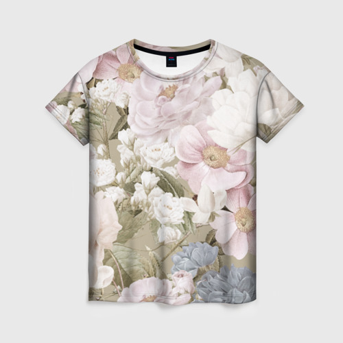 Женская 3D футболка с принтом Цветы Английский Садовый Узор, вид спереди #2