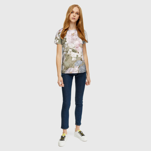 Женская 3D футболка с принтом Цветы Английский Садовый Узор, вид сбоку #3
