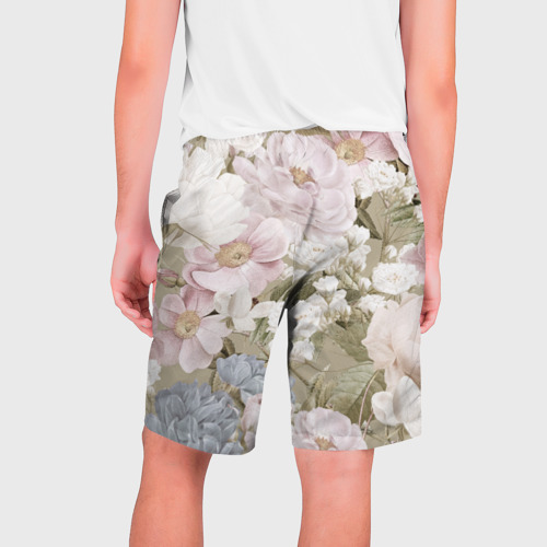 Мужские шорты 3D с принтом Цветы Английский Садовый Узор, вид сзади #1