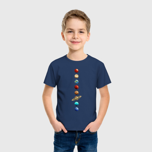 Детская футболка хлопок с принтом Парад нарисованных планет, фото на моделе #1