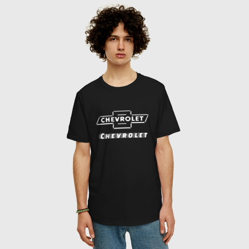 Мужская футболка хлопок Oversize с принтом Chevrolet, фото на моделе #1