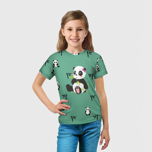Детская футболка 3D с принтом Пандовая семья - Малышка, вид сбоку #3