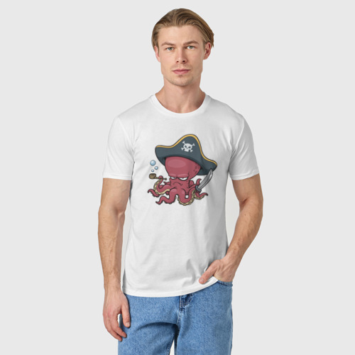 Мужская футболка хлопок с принтом Пират осьминог, фото на моделе #1