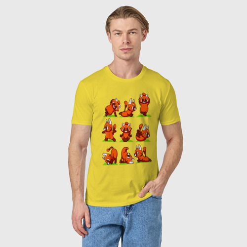 Мужская футболка хлопок с принтом Йога красной панды, фото на моделе #1