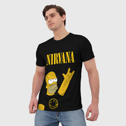 Мужская футболка 3D с принтом Nirvana гомер Симпсон, Simpsons, фото на моделе #1
