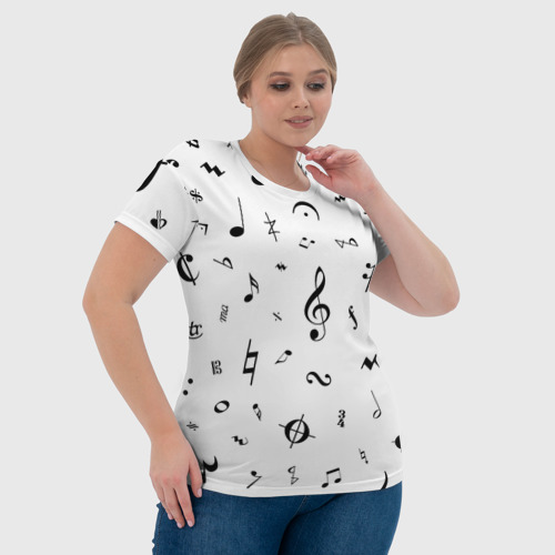 Женская футболка 3D с принтом Нотные Знаки Черные на Белом, фото #4
