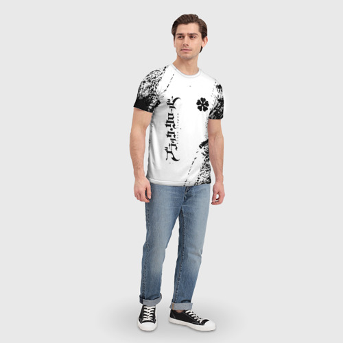 Мужская футболка 3D с принтом Black clover чёрный клевер вертикальная надпись, вид сбоку #3