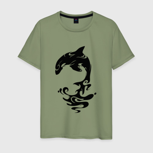 Мужская футболка хлопок с принтом Чёрный Дельфин, вид спереди #2