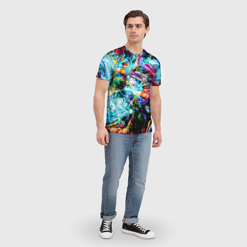 Мужская футболка 3D с принтом Красочный космос, вид сбоку #3