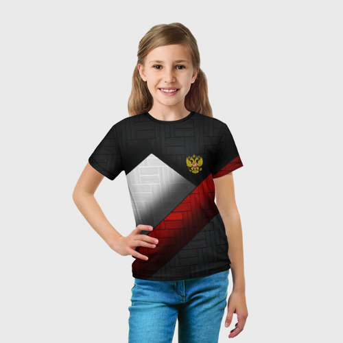 Детская футболка 3D с принтом Россия Спорт Текстура Плиты, вид сбоку #3