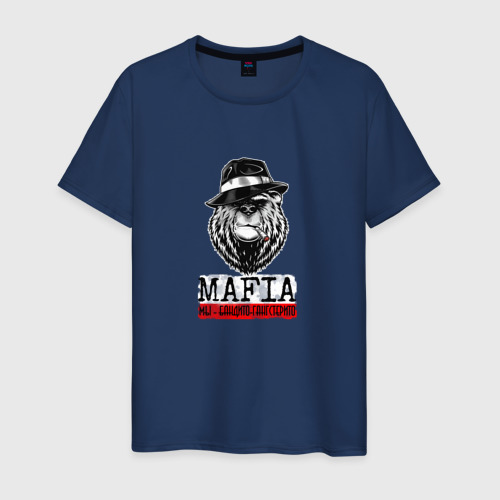 Мужская футболка хлопок с принтом Мафия - медведь, вид спереди #2