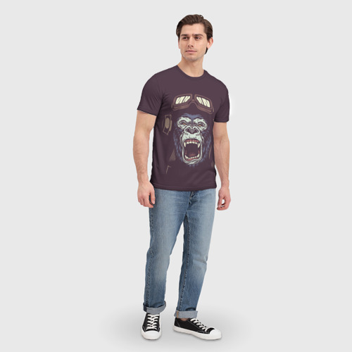 Мужская футболка 3D с принтом Орущая горилла, вид сбоку #3