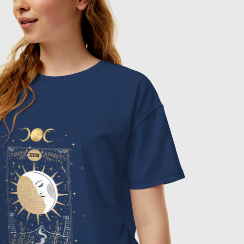 Женская футболка хлопок Oversize с принтом Карта Таро луна эзотерика мистика, фото на моделе #1
