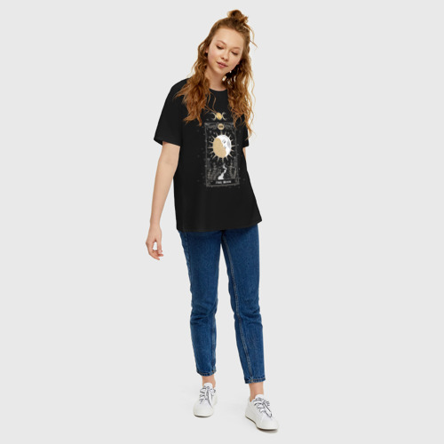 Женская футболка oversize с принтом Карта Таро луна эзотерика мистика, вид сбоку #3