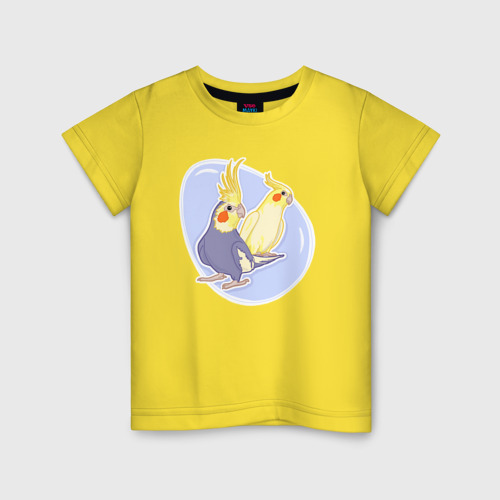 Детская футболка хлопок с принтом Попугаи Корелла, вид спереди #2