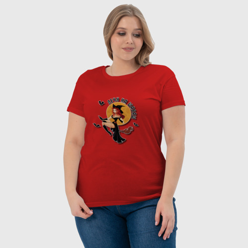 Женская футболка хлопок с принтом Рыжая ведьма - лечу на шабаш, фото #4