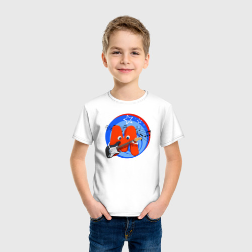 Детская футболка хлопок с принтом Гитарист из Буквогорода, фото на моделе #1