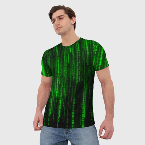 Мужская футболка 3D с принтом Двоичный код Матрица, фото на моделе #1