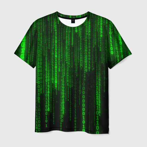 Мужская футболка 3D с принтом Двоичный код Матрица, вид спереди #2