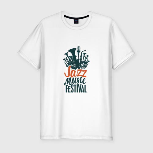 Мужская футболка хлопок Slim с принтом Jazz - Festival, вид спереди #2