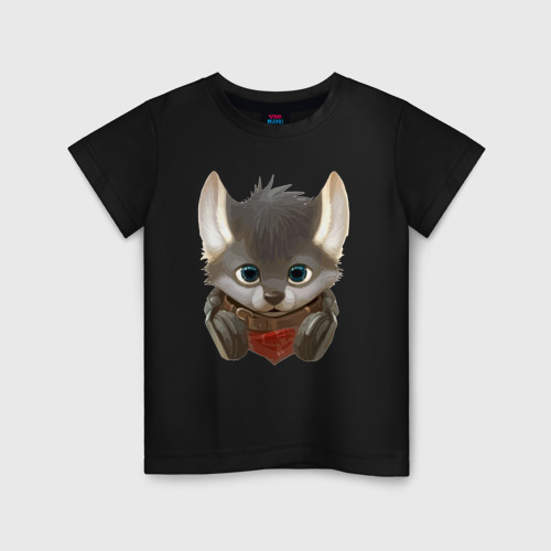 Детская футболка хлопок с принтом Волчонок меломан Милашка, вид спереди #2