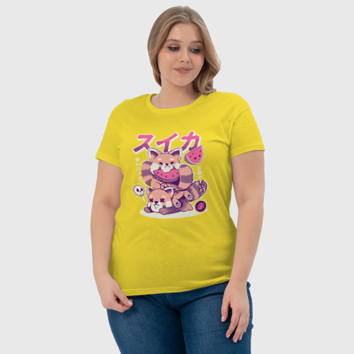 Женская футболка хлопок с принтом Еноты и арбузы, фото #4
